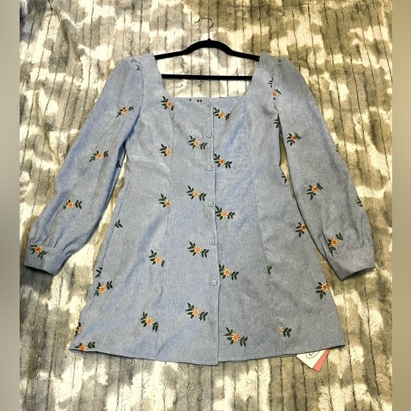 CIDER Floral Print Corduroy Mini Dress Size Small - Picture 4 of 8